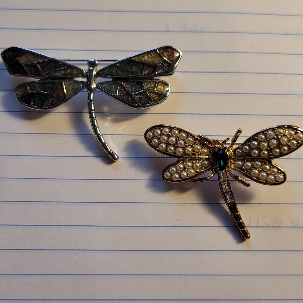 2 Vintage Dragon Fly Pendants